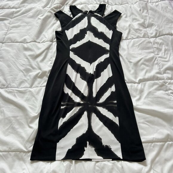 Cache Dress Womens 10 Black White Contrast Midi Sheath Sleeveless Business Y2K - Picture 7 of 9